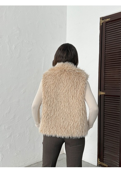 Verymoda Yapay Kürk Kadın Yelek Fermuarlı, Yumuşak Dokulu I Vmf2046 Taş