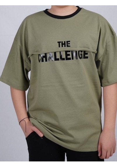 Ekkokids Çocuk Challenge Yazılı Pamuklu T-shirt-16022 Haki