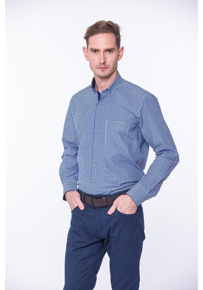 Klasik Uzun Kol King Kareli Hediye Kutulu Erkek Gömlek Fs-001258 - Saks Mavi-1400