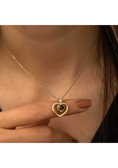Gümüş Gold Kalp 100 Dilde Seni Seviyorum Kolye 01 - Gold