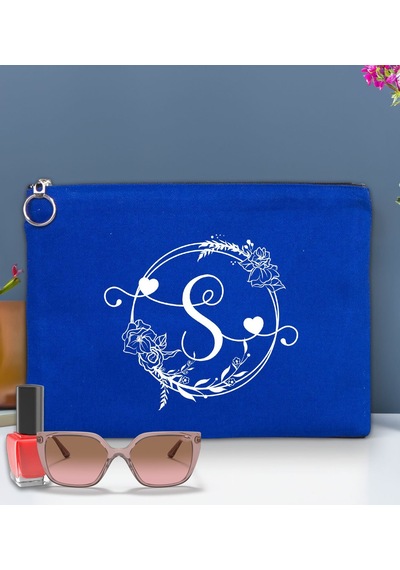 Bk Gift Kişiye Özel Harfli Astarlı Mavi Portföy Çanta 30x21cm, Baskılı El Çantası, Organizer Çanta