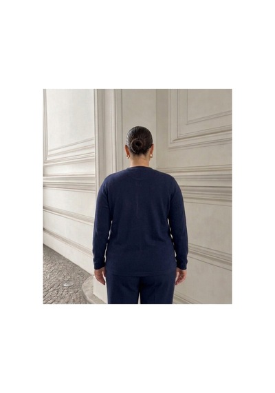 Onno Style Women Jakarlı Kendinden Desenli Çelik Örgü Triko Kadın Ceket Lacivert