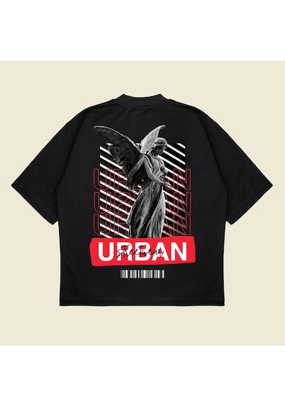 Tarzsokak Urban Baskılı Oversize Unisex Pamuklu Nefes Alan Kalın Kumaşlı Siyah