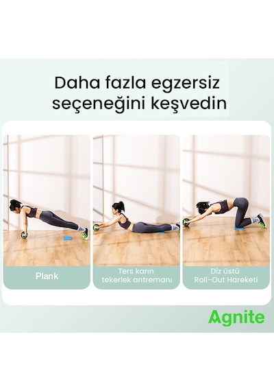 Agnıte Çift Tekerlekli Karın Egzersiz Tekerleği Diz Pedli Fitness Yeşil Siyah