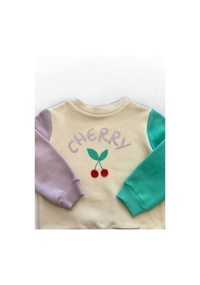 Kız Çocuk Cherry Baskılı Şardonlu Sweatshirt-15191 Lila