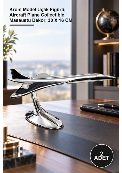 2 Adet Concorde Krom Uçak Krom Model Uçak Figürü, Aircraft Plane Collectible, Masaüstü Dekor, 30 X 16 Cm