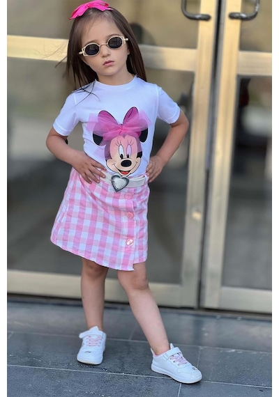Riccotarz Kız Çocuk Minnie Baskı Ve Üzeri Tül Fiyonk Detaylı Tişört Ekose Desen Etekli Takım 001 Riccotarz Kız Çocuk Minnie Baskı Ve Üzeri Tül Fiyonk Detaylı Tişört Ekose Desen Etekli Takım 001