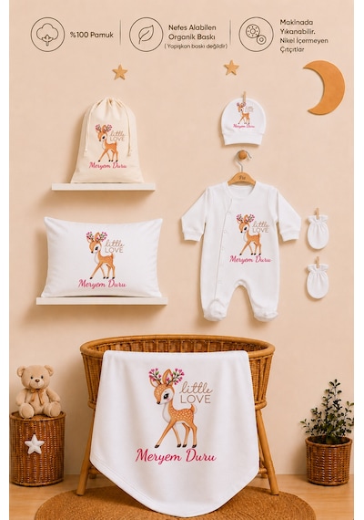 Pia Baby Kız Bebek İsimli %100 Pamuk Hastane Çıkışı 6 Parça Tulum Şapka Eldiven Hediye Seti 2081tybk3x Krem