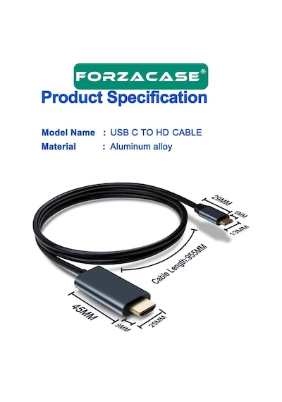Forzacase FC894 Type-C to DP Kablo 8K 60hz / 4K 120hz Görüntü Aktarıcı Kablo 2 MT