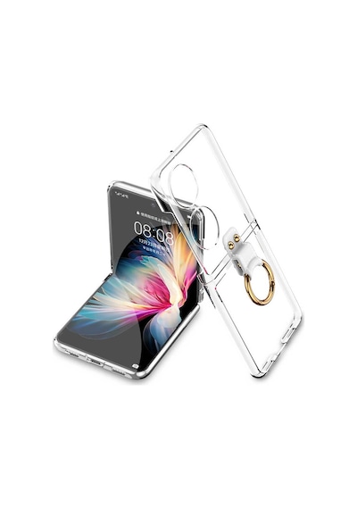 Huawei P50 Pocket Kılıf Pazarplus Yüzüklü Kıpta Kılıf Şeffaf