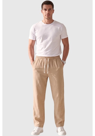 Rizzup Camel %97 Pamuk Müslin Kumaş Rahat Kalıp Nefes Alabilen Yazlık Erkek Pantolon 2600260