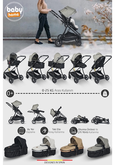 Baby Home Yeni Doğan Full 9 In 1 Set 1010 Travel Sistem Bebek Arabası 560 Bebek Oyun Parkı Yatak Beşik
