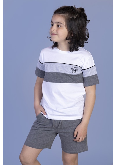 Toontoy Kids Toontoy Erkek Çocuk Garni Detaylı Nakışlı Takım Beyaz