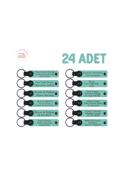 Sınıfınızdan Geriye Kalacak En Güzel Hatıra, 24 Lü Set, İsimli Deri Hediyelik Ürün, Turkuaz