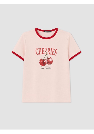 Lcw Modest Pembe Bisiklet Yaka Baskılı Kadın Tişört