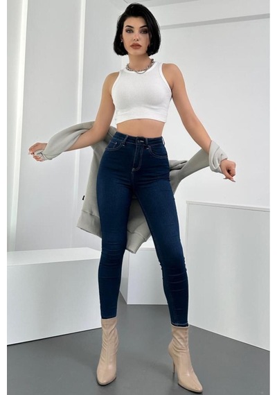 Hlt Jeans Kadın Blue Black Süper Skinny Fit Esnek Likralı Yüksek Bel Denim Jean Kot Pantolon Jennie-b.black-a 46 Beden Çok Renkli