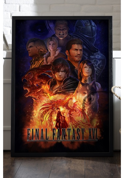 Final Fantasy Siyah Ahşap Çerçeveli Poster, Dekoratif Oyun Duvar Tablosu