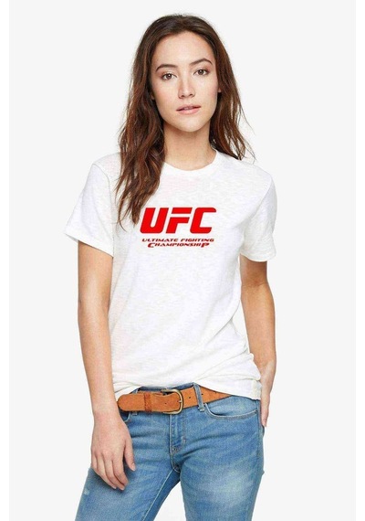 Ufc Logo Baskılı Beyaz Kadın Tshirt