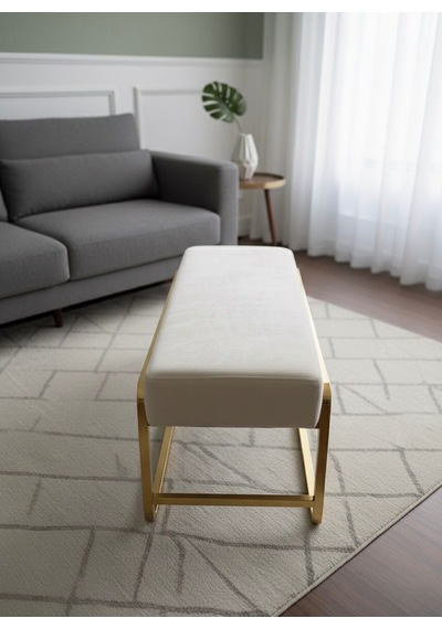Todek Home Elara Gold Metal Ayaklı Puf / Bench Bej - Gold