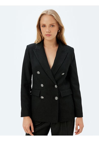 Koton Kruvaze Blazer Ceket Kapaklı Cep Detaylı Regular Fit Siyah Çizgili 5wak50102uw Siyah Koton Kruvaze Blazer Ceket Kapaklı Cep Detaylı Regular Fit Siyah Çizgili 5wak50102uw Siyah