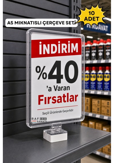 10 Adet - A5 Mıknatıs Tutuculu Fiyatlık Etiketlik Dikey Yatay Ve Bilgilendirme Çerçevesi Şeffaf