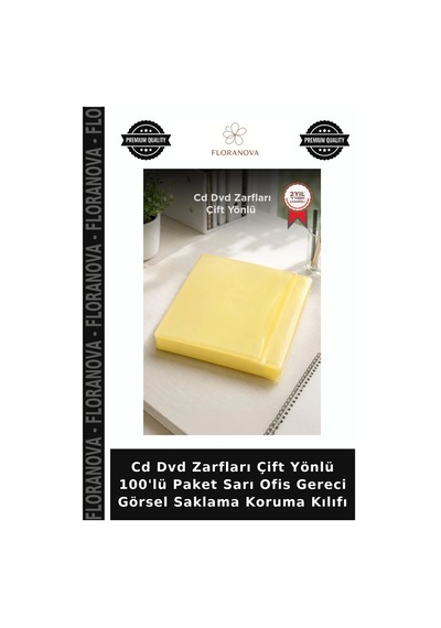 Cd Dvd Zarfları Çift Yönlü 100'lü Paket Sarı Ofis Gereci Görsel Saklama Koruma Kılıfı