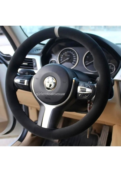 Opel Corsa D Uyumlu Alkantara Nubuk Dikmeli Direksiyon Kılıfı Gri Yüzüklü