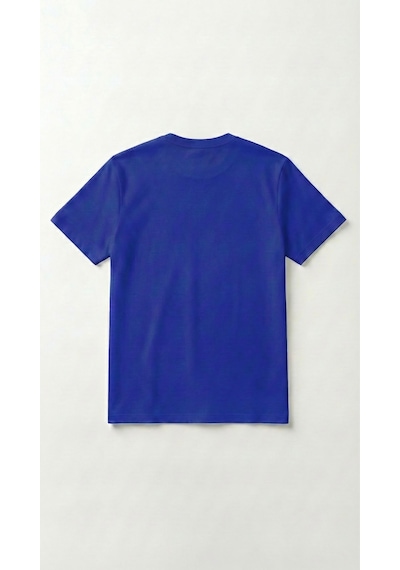 Unisex Düz Renk Bisiklet Yaka Basic Tişört Mavi