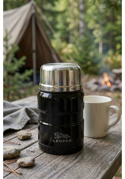 Cooker Leopar 500 Ml Kaşıklı Yemek Termosu Yk1829 Siyah