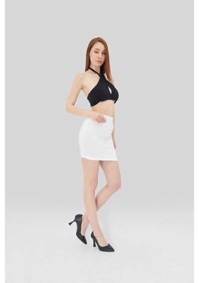 Lesa Wear Yüksek Bel Likralı Mini Etek Beyaz