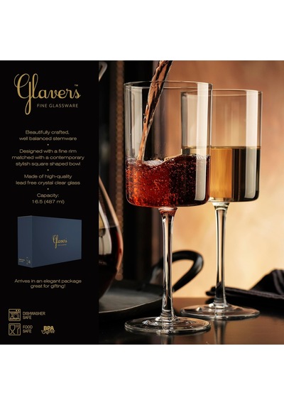 's Kare Şarap Kadehleri 4'lü Set, Kristal Saplı Modern Şarap Kadehleri 16 Oz, Uzun İnce Kenar, Kırmızı Ve Beyaz Diğer