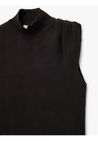 Koton Drape Detaylı Dik Yaka Kolsuz Triko Kazak Siyah 6wak20083ht Siyah