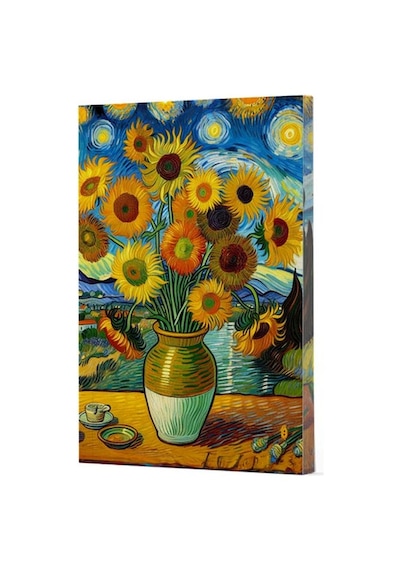 Van Gogh 10 - Ayçiçekleri Çizgili Yan Boyamalı Defter