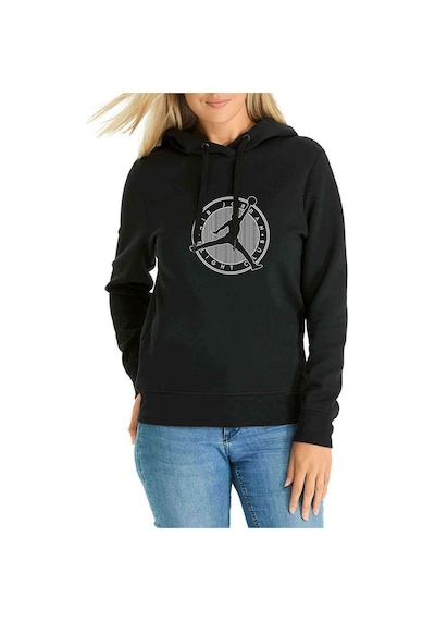 Basketbol Club Baskılı Siyah Kadın Kapşonlu Sweatshirt