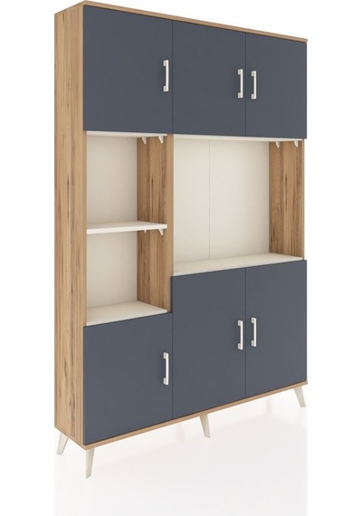 Arges Dolap 9 Raflı 6 Kapaklı 132x30x195 Çam-antrasit/aytaşı Çam