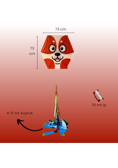 Naylon Altıgen Uçurtma - Köpekcik Kırmızı