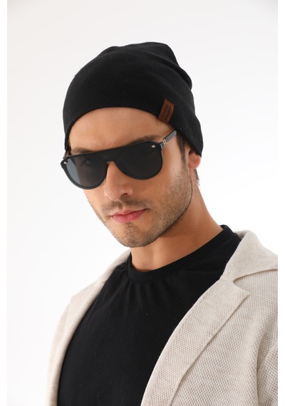Ritagarcia Unisex Etiket Detaylı Pamuklu Penye Bere Kışlık Mevsimlik Beanie Bere Siyah