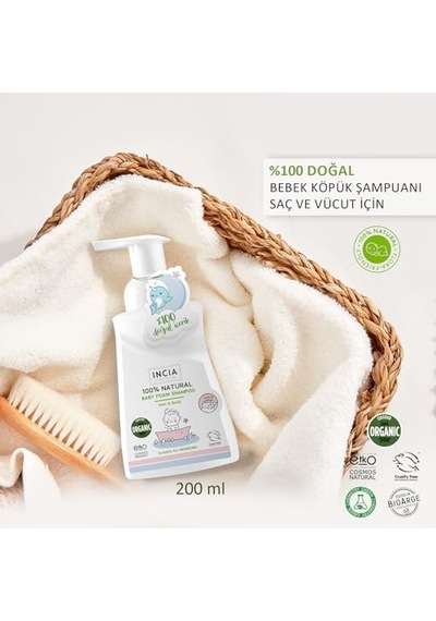 %100 Doğal Organik Sertifikalı Bebek Köpük Şampuanı Saç Vücut Lavanta Konak Önleyici Yenidoğan 200 Ml