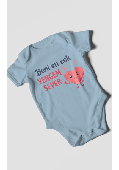 Morivokids Beni En Çok Yengem Sever Kısa Kollu Bebek Body %100 Pamuk Bebe Mavisi
