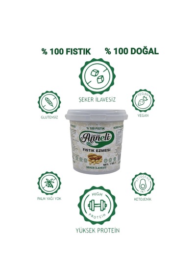1 Kg Fıstık Ezmesi Şekersiz Sade %100 Doğal %100 Fıstık