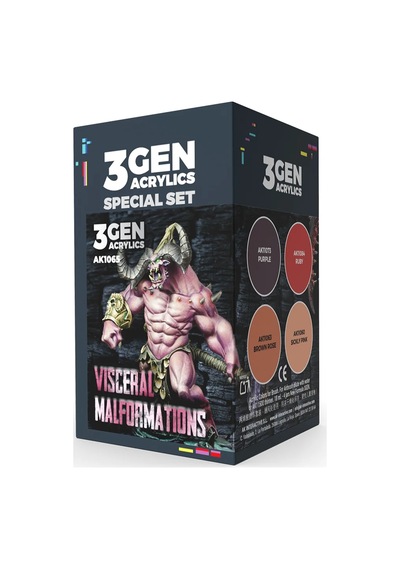 Ak Interactive 1065, 4x17 Ml. İç Organ Malformasyonları 3gen Akrilik Wargame Boya Seti Standart