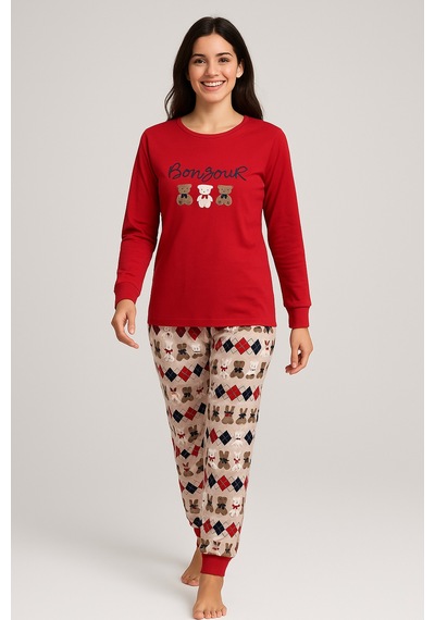 Mutlu City Kadın Yumuşak Doku Termal Pijama Takımı 42050 Kırmızı