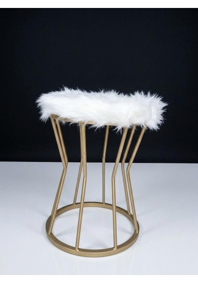 Beyaz Peluş Kumaş Metal Puf Bonj