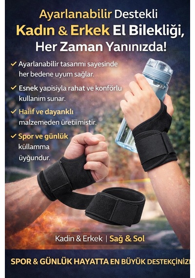 Ayarlanabilir Destekli El Bilekliği Kadın & Erkek Sağ Sol Uyumlu Spor Ve Günlük Kullanım