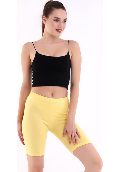 Self Clothing Kadın Sarı Penye Kumaş Yüksek Bel Kısa Tayt Slf1295