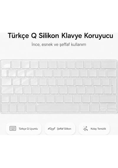 Macbook Pro 14.2 İnç M1 M2 M3 M4 M5 A2442 A2992 A2918 Uyumlu Şeffaf Türkçe Q Klavye Koruyucu Silikon Diğer