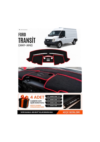 Ford Transit 2007-2012 Uyumlu Torpido Örtüsü, Torpido Kılıfı - Siyah Kırmızı