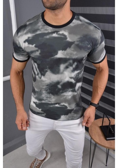 Mcz Giyim Gri Renk Bisiklet Yaka Slim Fit Erkek T-shirt