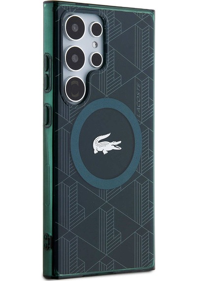 Galaxy S24 Ultra Uyumlu Kılıf Lacoste Lisanslı Magsafe Özellikli Timsah Logolu Blend Monogram Siyah