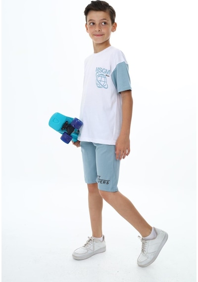 Trendimizbir Erkek Çocuk Msgm Baskılı Şortlu Takım-5873-Mavi